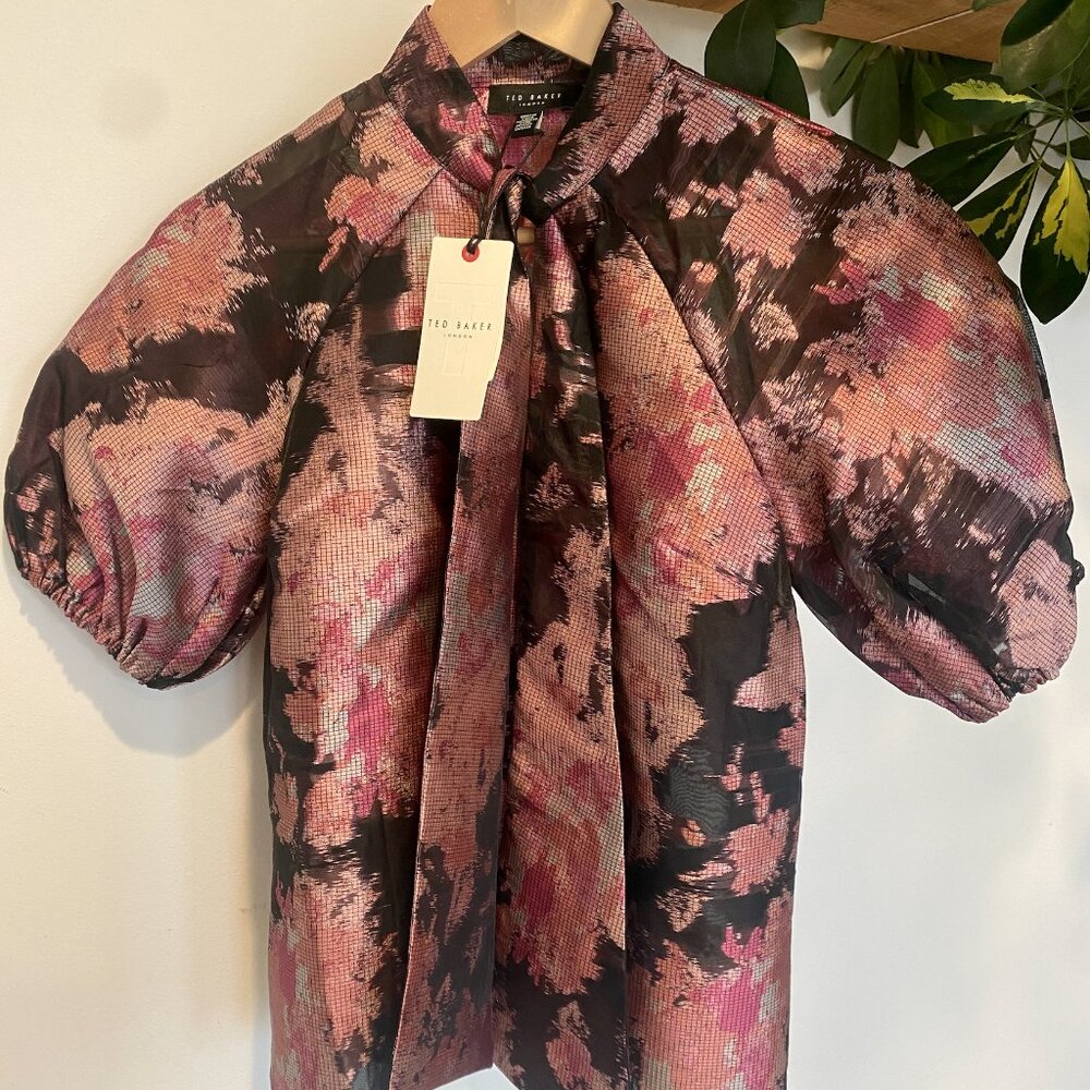TED BAKER Ellsiaa Puff Sleeve Bow Blouse - Size 0 (NWT)